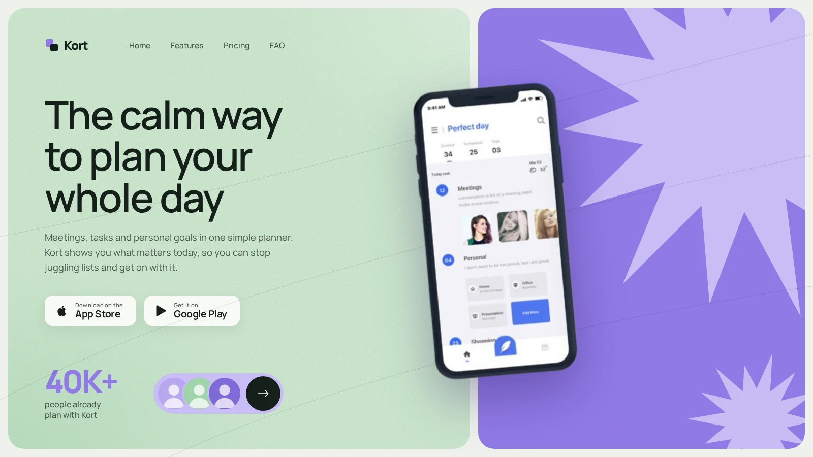 The Kort app landing page, designed and built by SKECH